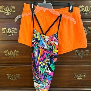 Women’s Speedo one piece swimsuit with matching shorts, Danskin.